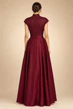 A Line/Princess Stand Collar Short Sleeve Long Elegant Mother of the Bride Dresses (SHI22500207)