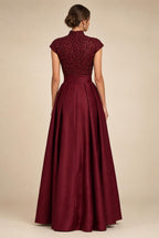 A-Line/Princess Strapless Lace Appliques Floor-Length Mother of the Bride & Groom Dresses with Pleats, Ruched Waist & Sweep Train (SHI22501664)
