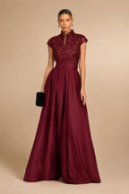 A-Line/Princess Strapless Lace Appliques Floor-Length Mother of the Bride & Groom Dresses with Pleats, Ruched Waist & Sweep Train (SHI22501664)