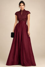 A-Line/Princess Off Shoulder Chiffon Floor-Length Mother of the Bride & Groom Dresses with Sequin, Lace Appliques & Pleats (SHI22501662)