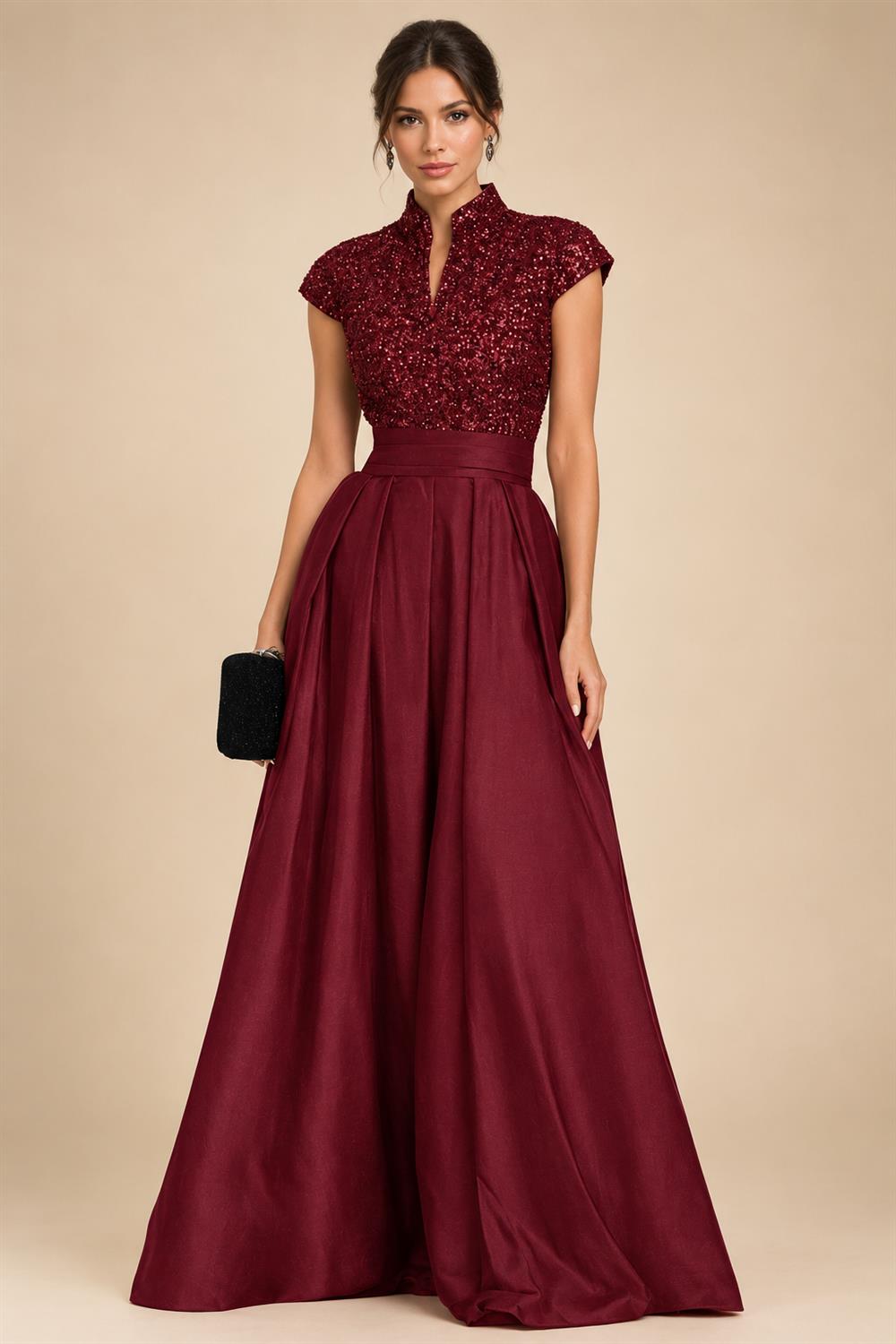 Sheath/Column V-Neck Jacquard Maxi Mother of the Bride & Groom Dresses with Ruffles & Slit (SHI25001047)