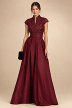 A-Line/Princess Strapless Lace Appliques Floor-Length Mother of the Bride & Groom Dresses with Pleats, Ruched Waist & Sweep Train (SHI22501664)