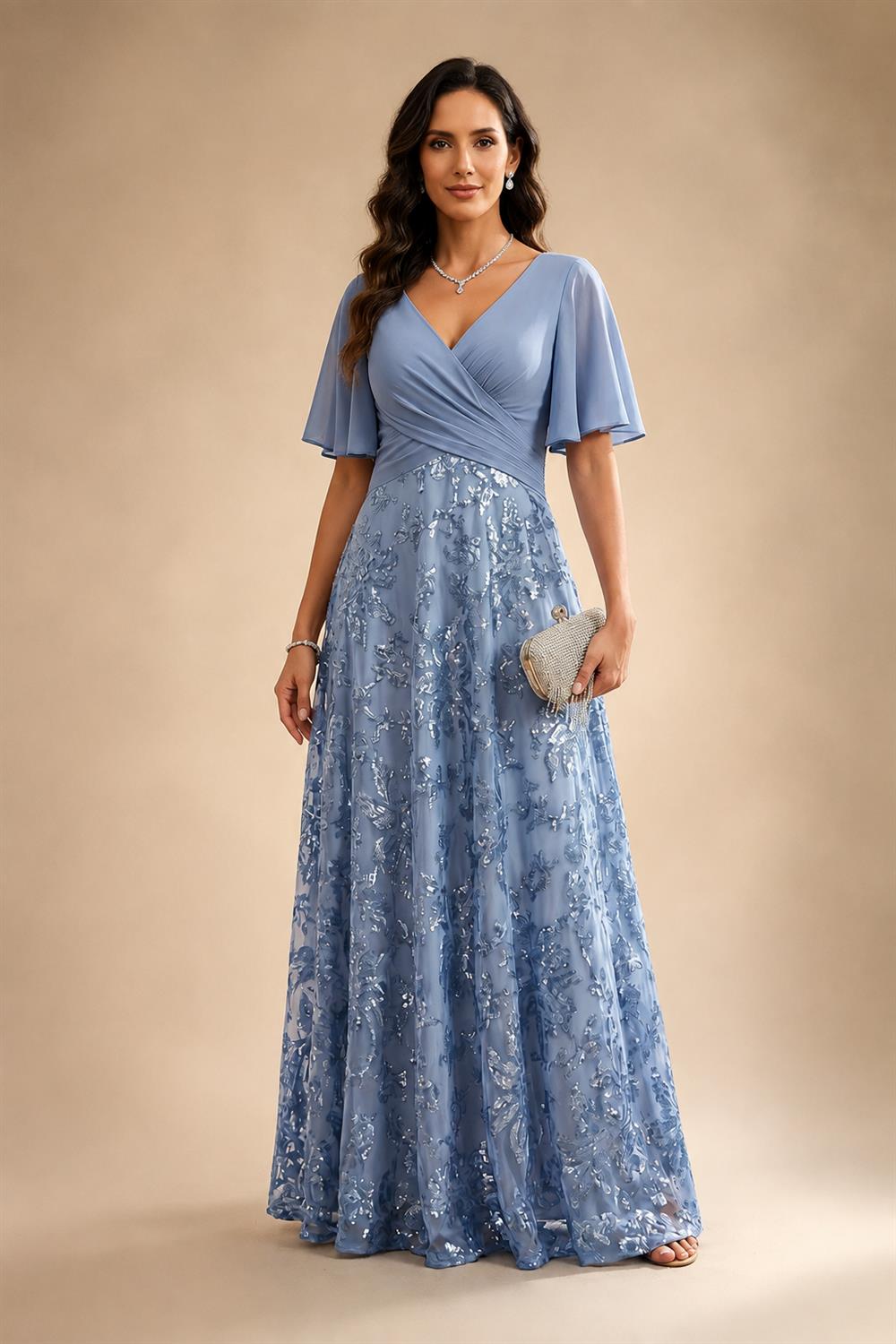 A-Line/Princess Off Shoulder Chiffon Maxi Mother of the Bride & Groom Dresses with Lace Appliques, Rhinestone & Pleats (SHI22501655)