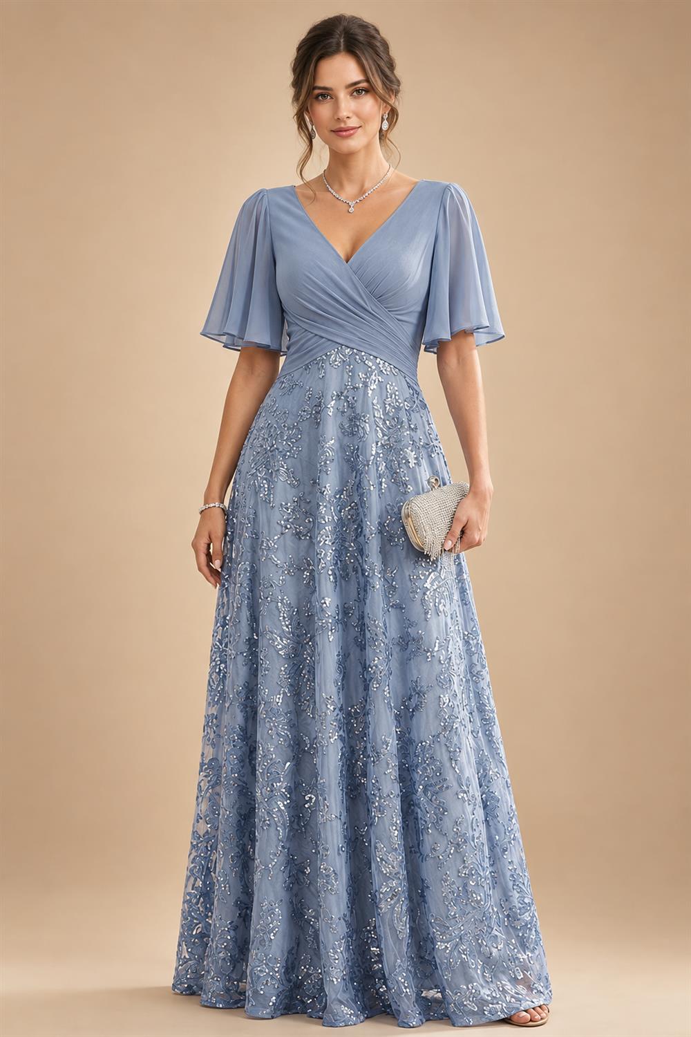 A-Line/Princess Sweetheart Chiffon Maxi Mother of the Bride & Groom Dresses with Lace Appliques & Ruched Bodice (SHI22501637)