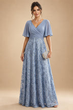 A-Line/Princess Off Shoulder Chiffon Maxi Mother of the Bride & Groom Dresses with Lace Appliques, Rhinestone & Pleats (SHI22501655)