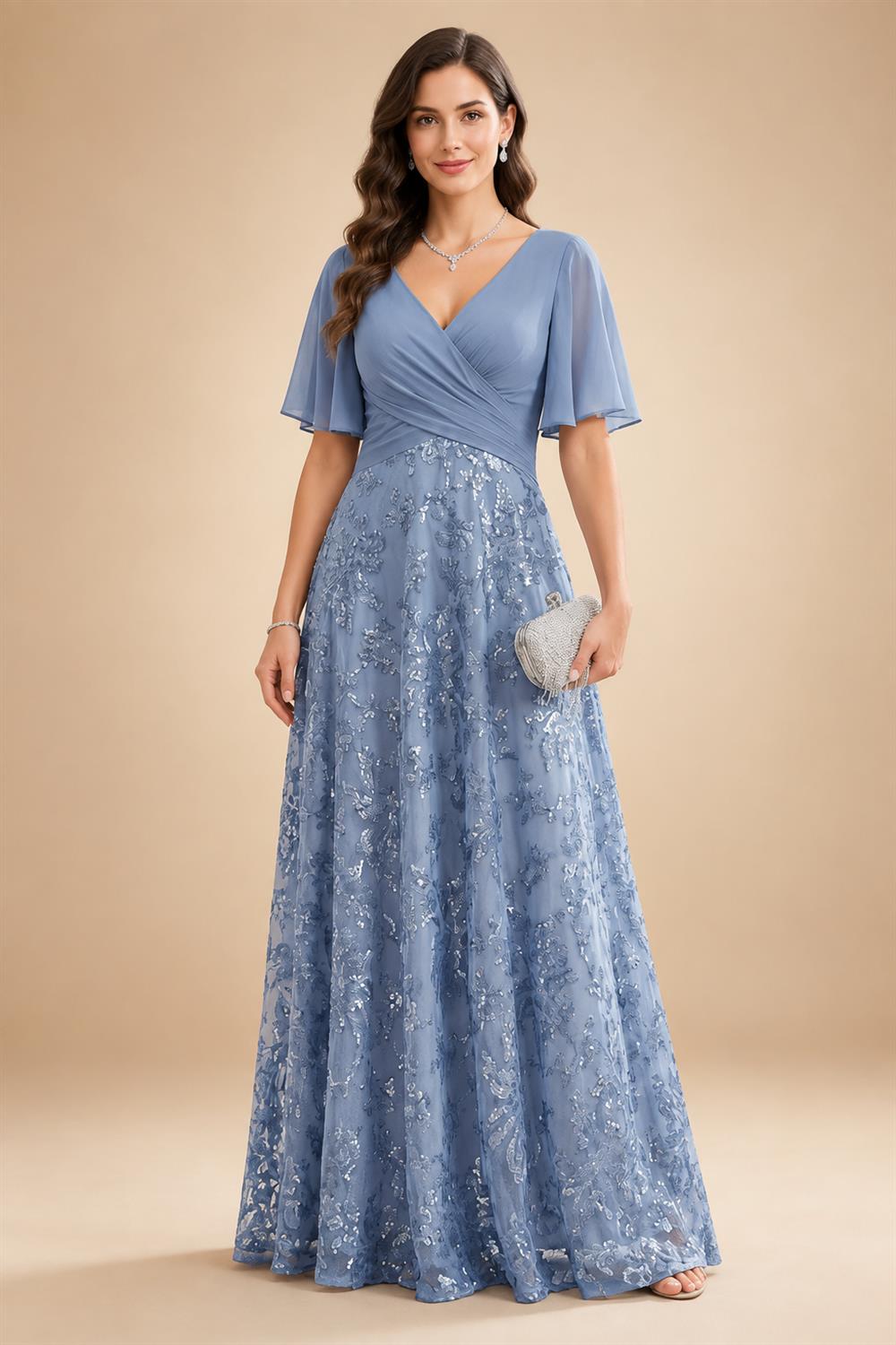 A-Line Floral Sequin Lace Floor-Length Mother of the Bride & Groom Dresses with Ruched Satin Bodice (SHI22500639)
