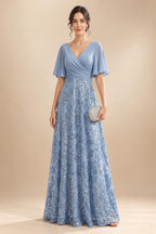 A-Line/Princess Off Shoulder Chiffon Floor-Length Mother of the Bride & Groom Dresses with Sequin, Lace Appliques & Pleats (SHI22501662)