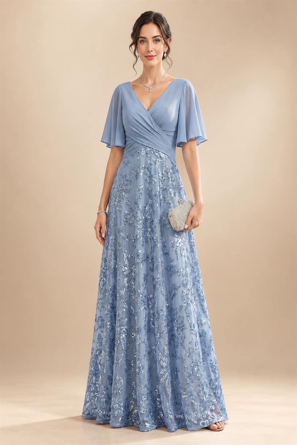 A-Line/Princess Off Shoulder Chiffon Floor-Length Mother of the Bride & Groom Dresses with Sequin, Lace Appliques & Pleats (SHI22501662)