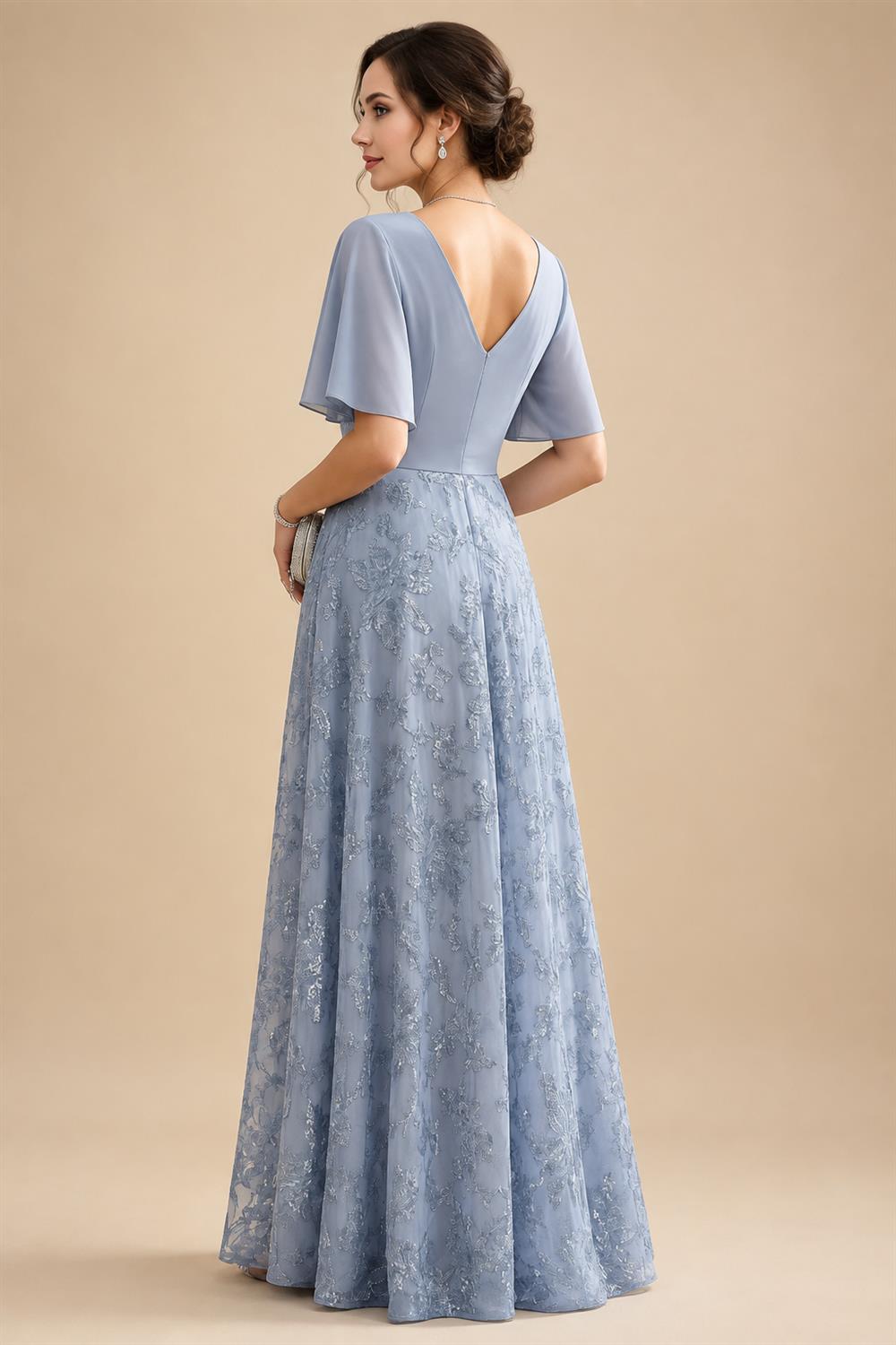 Cape Sleeve Jacquard Satin Ruched Mother of the Bride Dresses 2 Piece (SHI22500528)