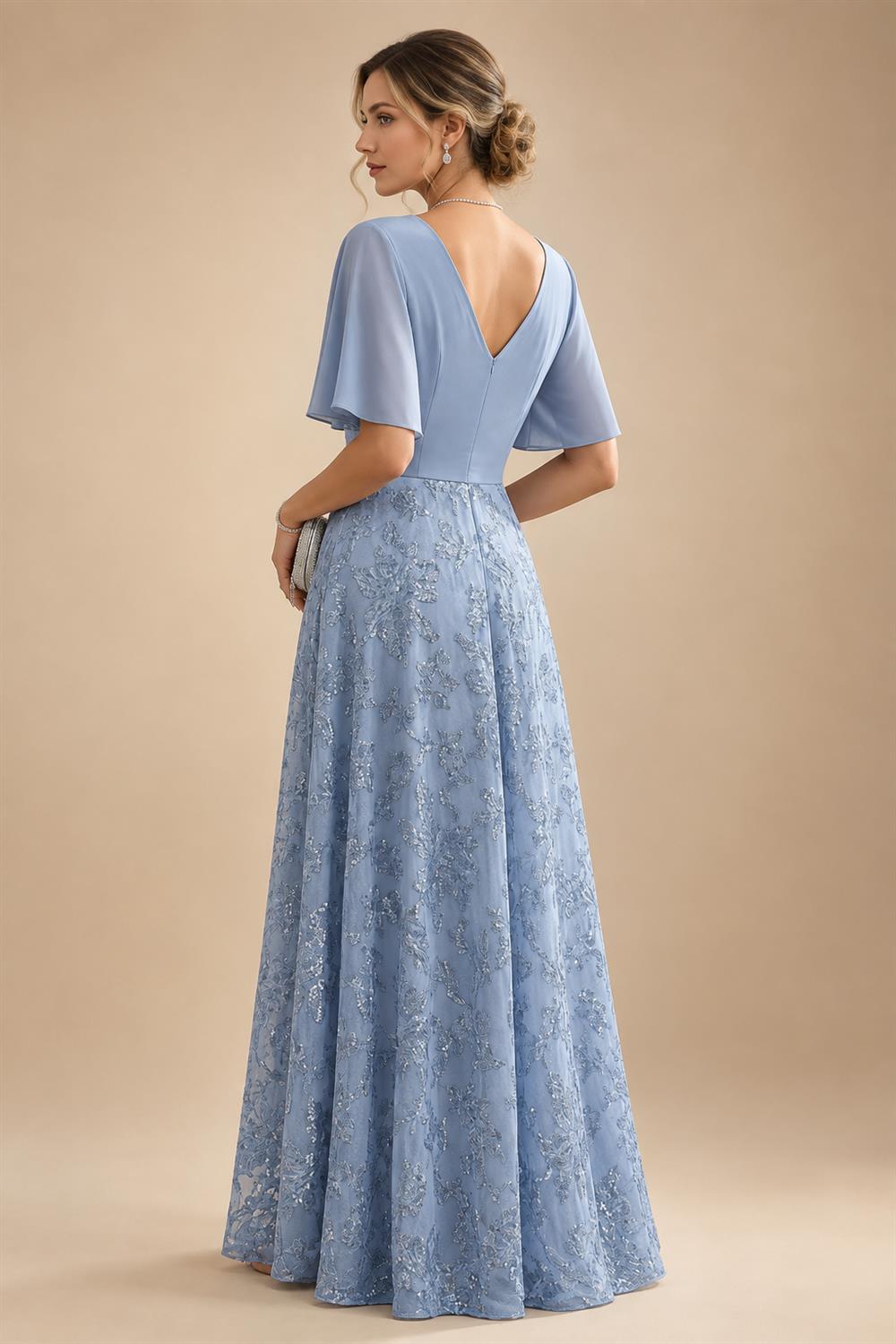 Cape Sleeve Jacquard Satin Ruched Mother of the Bride Dresses 2 Piece (SHI22500528)