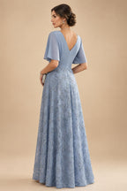 A-Line/Princess Off Shoulder Chiffon Maxi Mother of the Bride & Groom Dresses with Lace Appliques, Rhinestone & Pleats (SHI22501655)