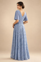 A-Line/Princess V-Neck Chiffon Maxi Mother of the Bride & Groom Dresses with Side Sash, Sweep Train & Ruched Bodice (SHI22501629)