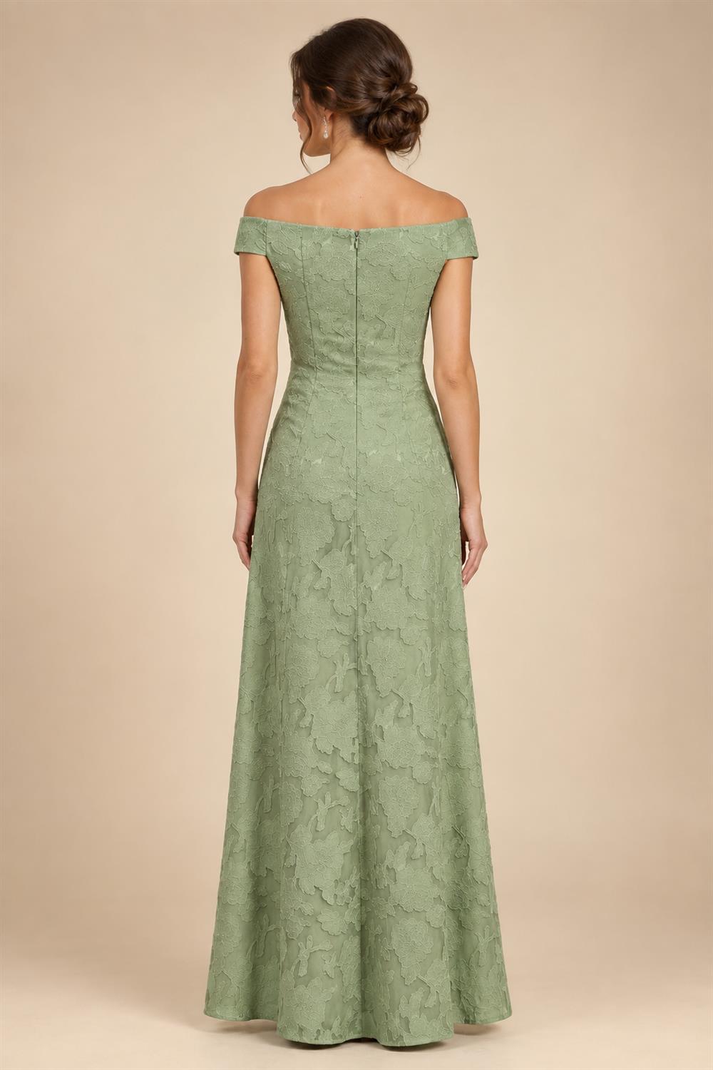 A Line/Princess Stand Collar Short Sleeve Long Elegant Mother of the Bride Dresses (SHI22500207)
