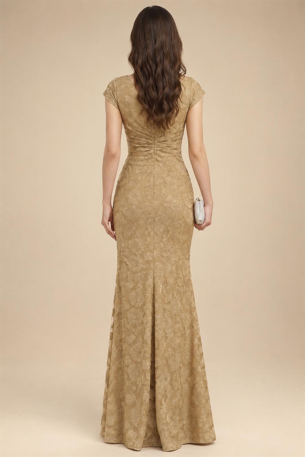 Cape Sleeve Floral Jacquard Satin Tea-Length Ruched Mother of the Bride Dresses 2 Piece (SHIA22500528)