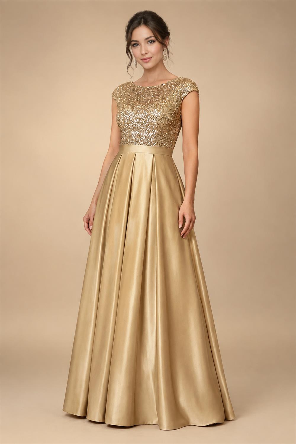A Line Scoop 3/4 Sleeve Long Mixed Mother of the Bride Dresses with Sequins (SHI22500171)