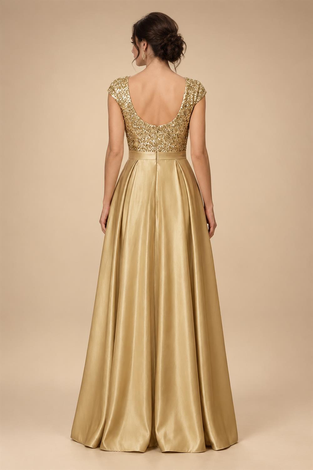 A Line Scoop 3/4 Sleeve Long Mixed Mother of the Bride Dresses with Sequins (SHI22500171)
