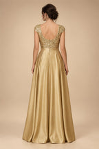 A Line Scoop 3/4 Sleeve Long Mixed Mother of the Bride Dresses with Sequins (SHI22500171)