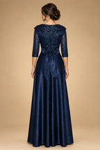 Sequin Floral A-Line/Princess V-Neck Floor-Length Mother of the Bride & Groom Dresses with 3D Flowers & Pleats (SHI22501350)