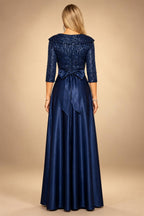 Sequin Floral A-Line/Princess V-Neck Floor-Length Mother of the Bride & Groom Dresses with 3D Flowers & Pleats (SHI22501350)