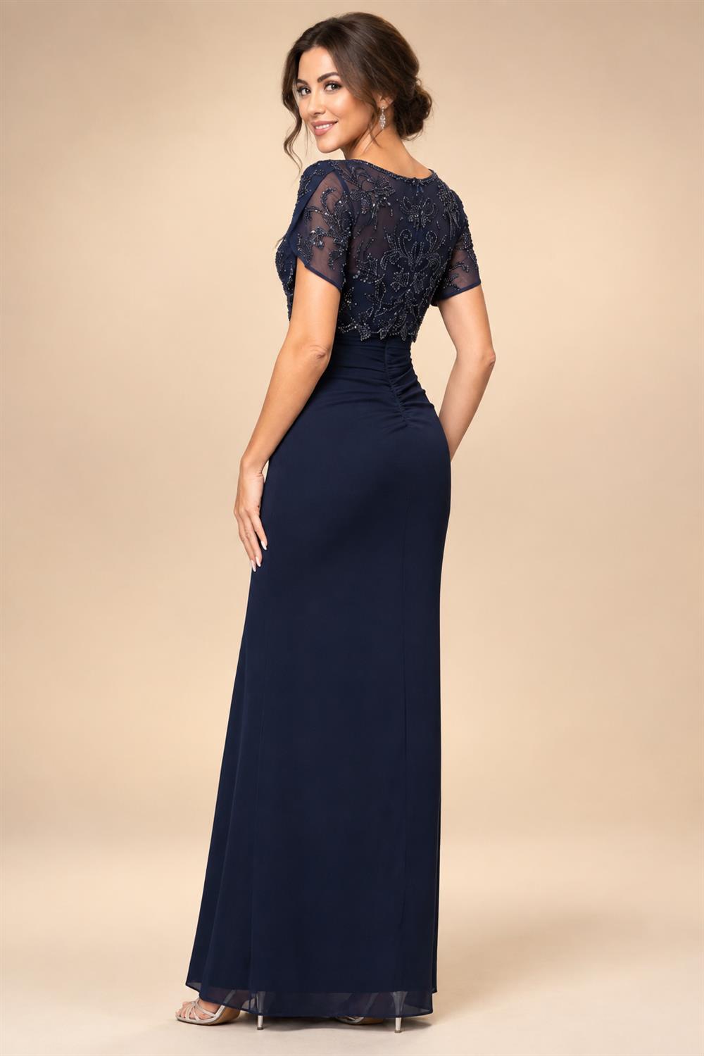 A-Line Chiffon V-Neck Short Sleeve Mother of the Bride Dresses Floor-Length with Sequin Appliques (SHI22500297)