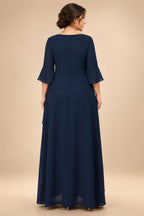 3/4 Sleeve Round Neck Sheath Midi Satin Mother of the Bride Dresses Formal Dress (SHI22500384)