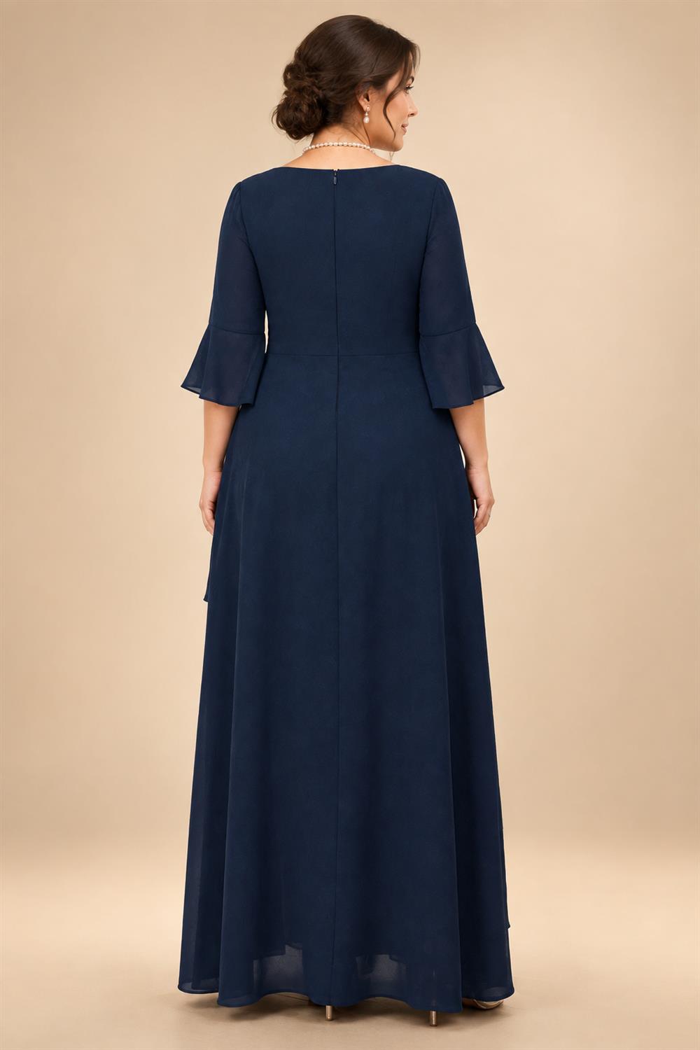 3/4 Sleeve Round Neck Sheath Midi Satin Mother of the Bride Dresses Formal Dress (SHI22500384)