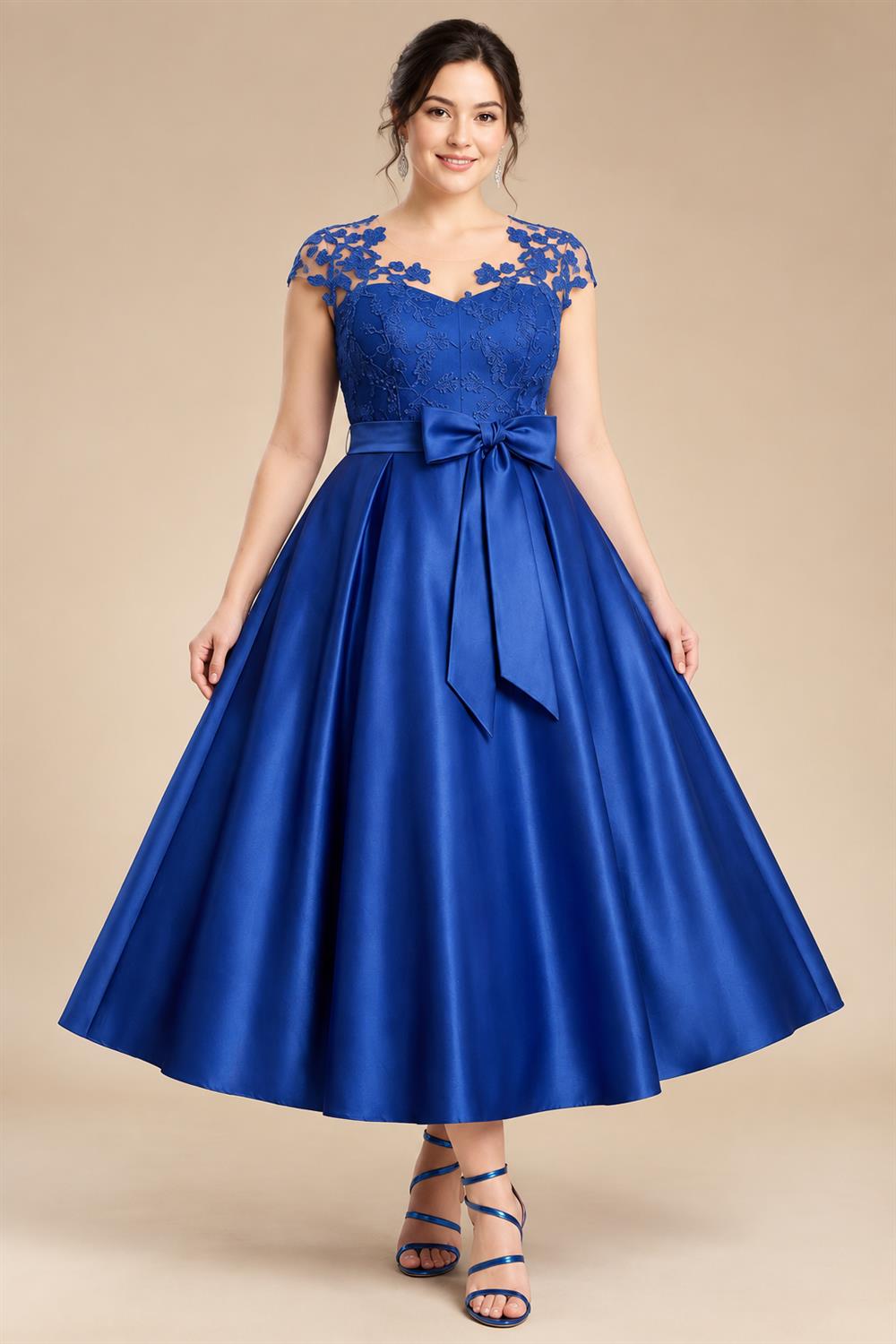 3/4 Sleeve Round Neck Sheath Midi Satin Mother of the Bride Dresses Formal Dress (SHI22500384)