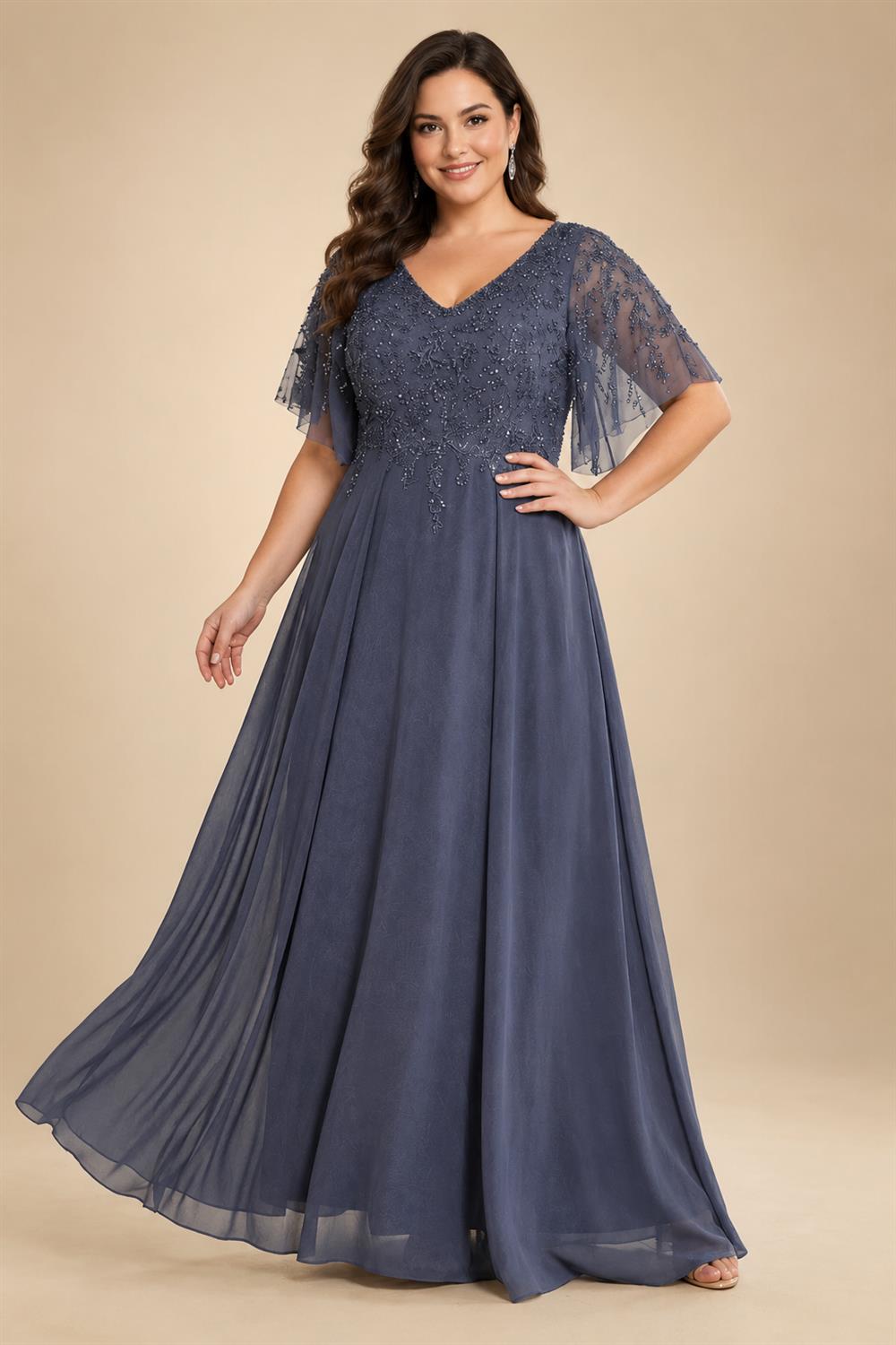 A Line Scoop 3/4 Sleeve Long Mixed Mother of the Bride Dresses with Sequins (SHI22500171)