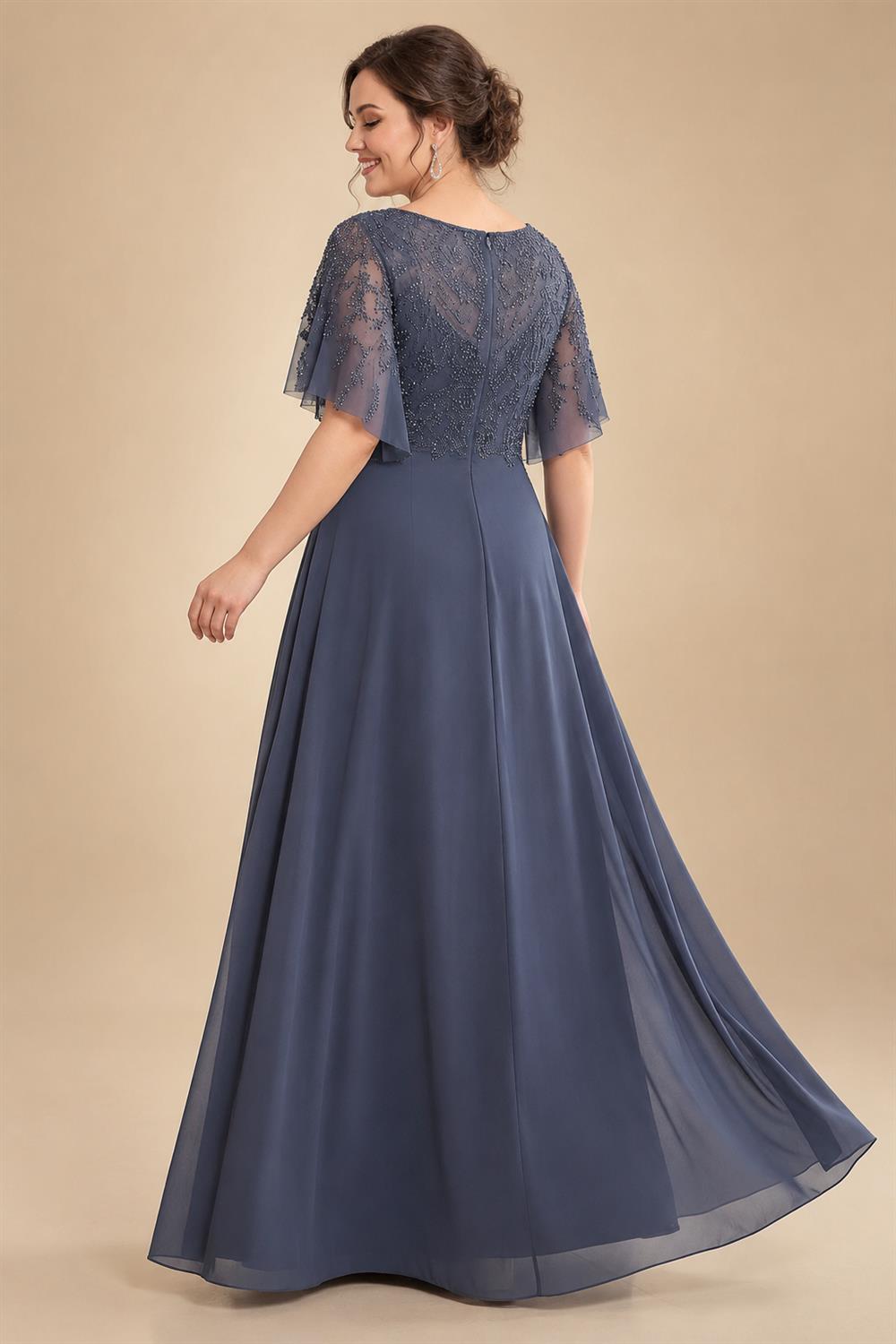 A Line Scoop 3/4 Sleeve Long Mixed Mother of the Bride Dresses with Sequins (SHI22500171)