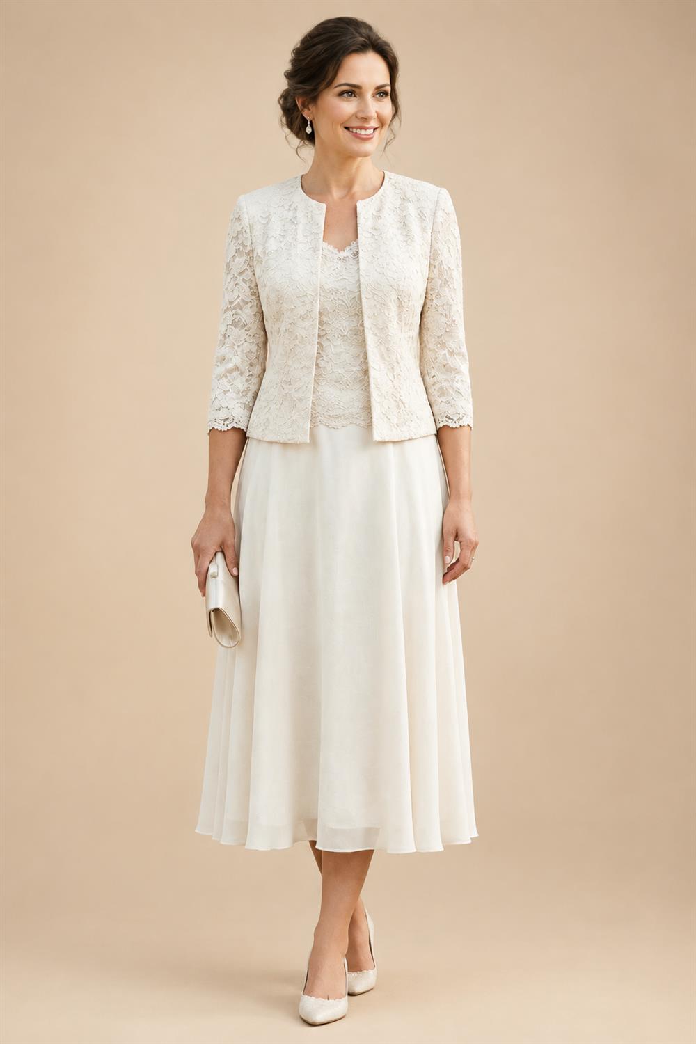 Cape Sleeve Jacquard Satin Ruched Mother of the Bride Dresses (SHI22500526)