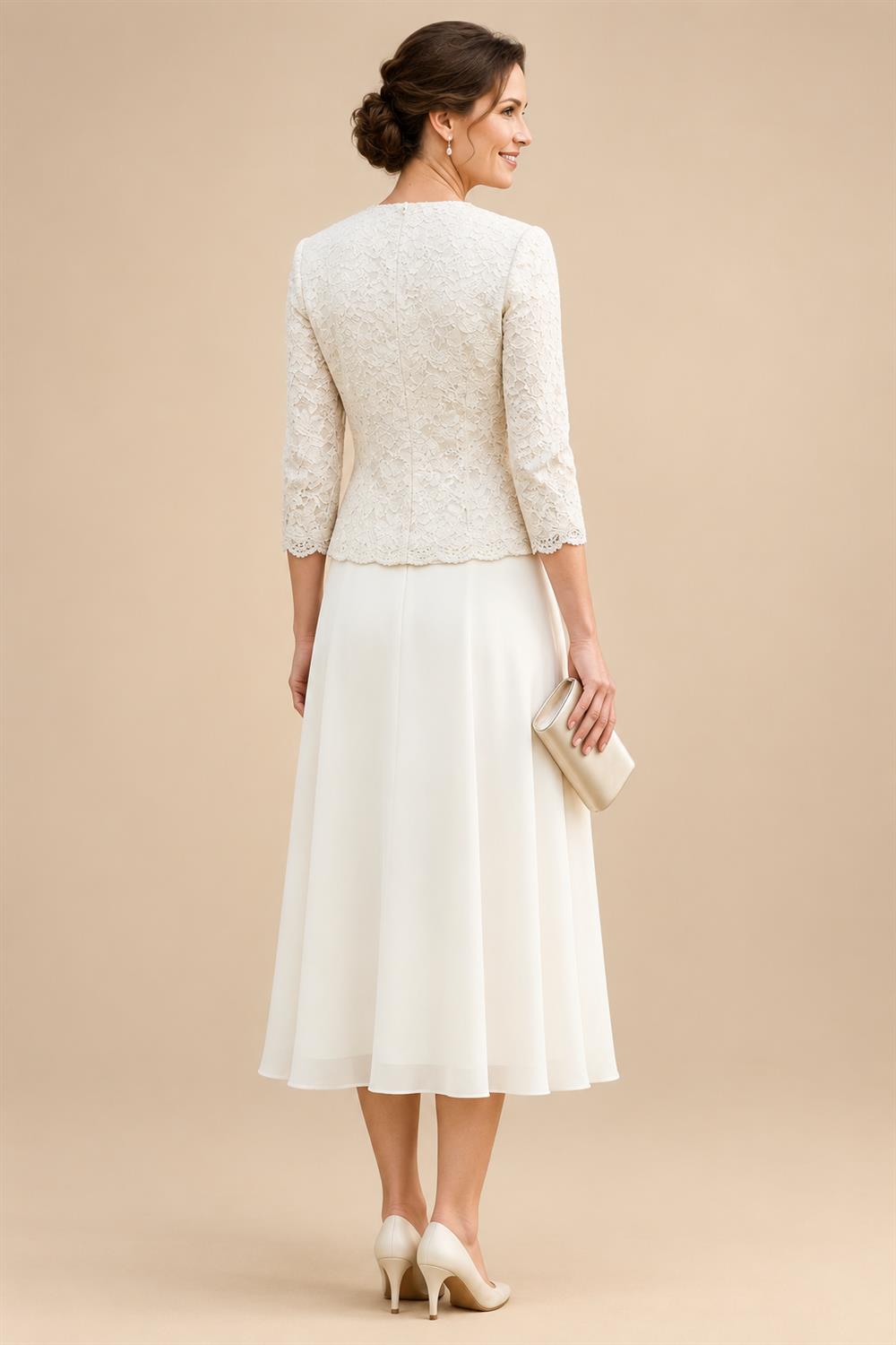 Cape Sleeve Jacquard Satin Ruched Mother of the Bride Dresses (SHI22500526)