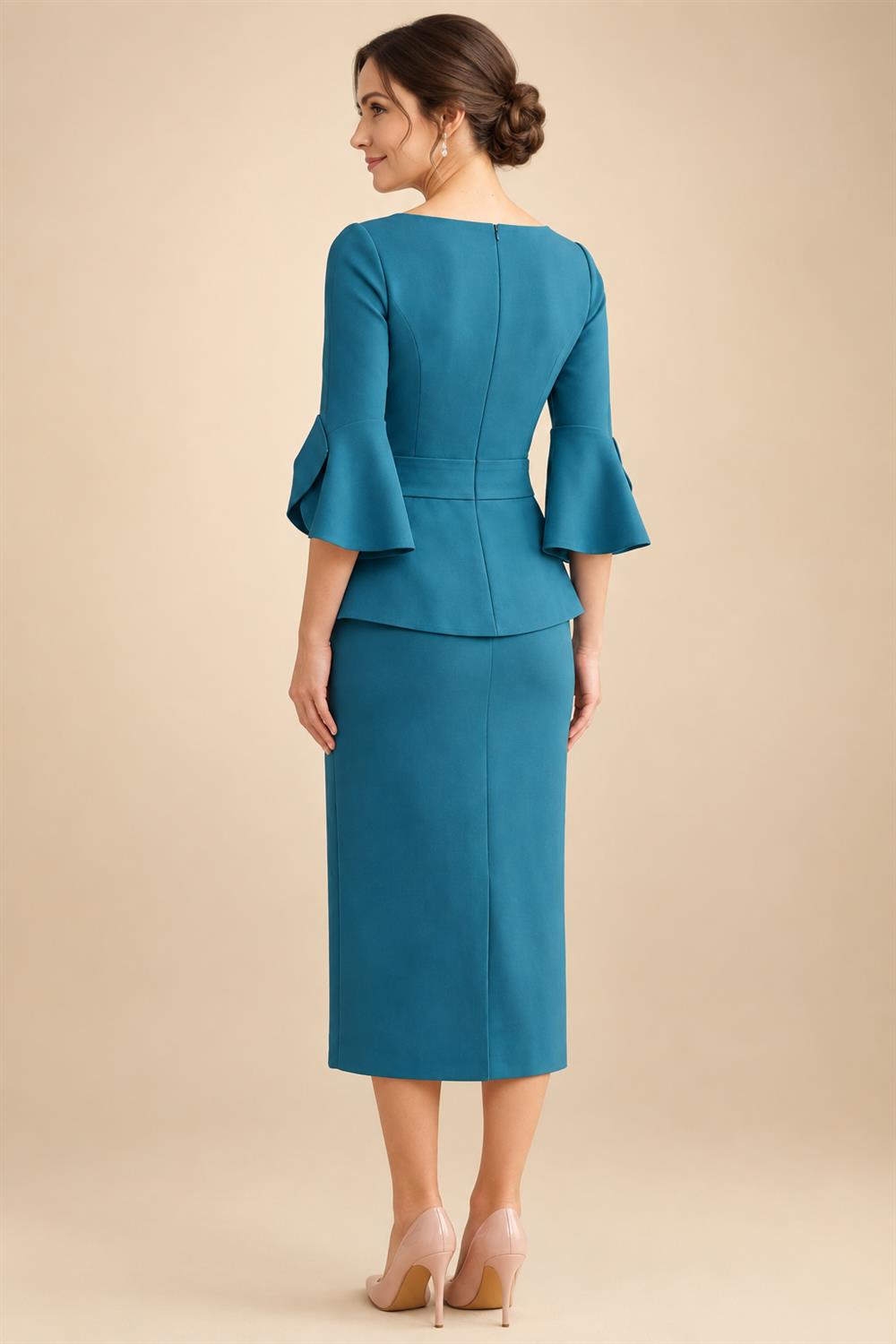 3/4 Sleeve Round Neck Sheath Midi Satin Mother of the Bride Dresses Formal Dress (SHI22500384)