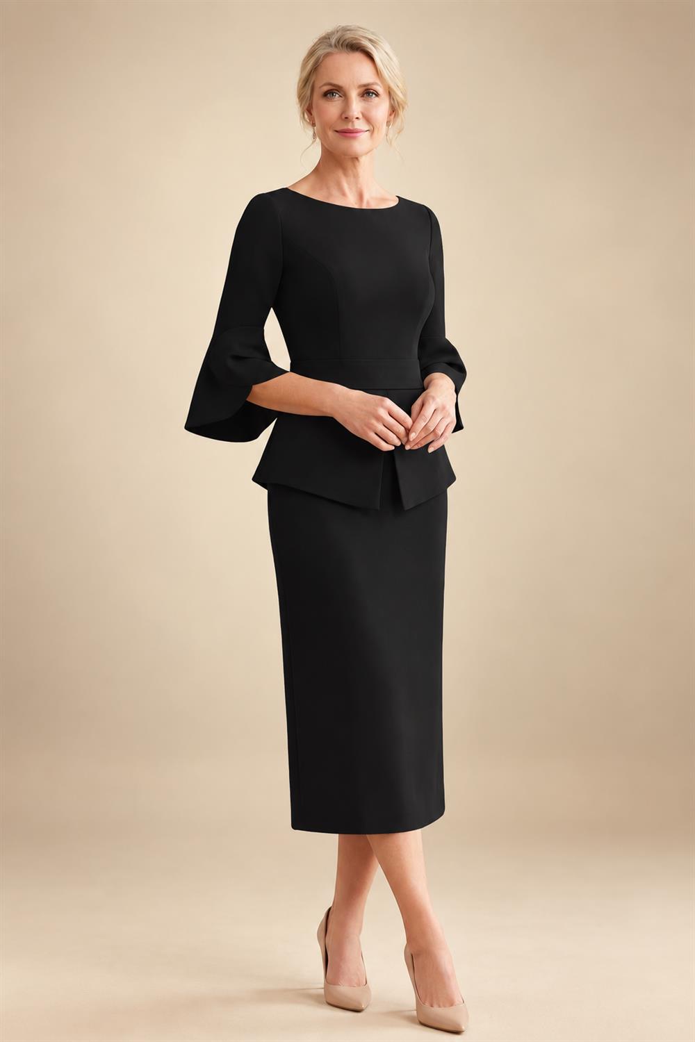 3/4 Sleeve Round Neck Sheath Midi Satin Mother of the Bride Dresses Formal Dress (SHI22500384)