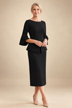 3/4 Sleeve Round Neck Sheath Midi Satin Mother of the Bride Dresses Formal Dress (SHI22500384)