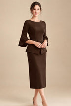 3/4 Sleeve Round Neck Sheath Midi Satin Mother of the Bride Dresses Formal Dress (SHI22500384)