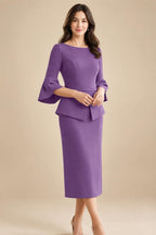 3/4 Sleeve Round Neck Sheath Midi Satin Mother of the Bride Dresses Formal Dress (SHI22500384)