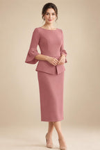 3/4 Sleeve Round Neck Sheath Midi Satin Mother of the Bride Dresses Formal Dress (SHI22500384)