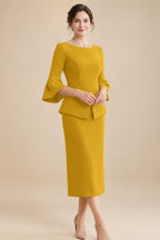 3/4 Sleeve Round Neck Sheath Midi Satin Mother of the Bride Dresses Formal Dress (SHI22500384)