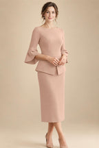 3/4 Sleeve Round Neck Sheath Midi Satin Mother of the Bride Dresses Formal Dress (SHI22500384)