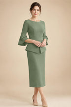 3/4 Sleeve Round Neck Sheath Midi Satin Mother of the Bride Dresses Formal Dress (SHI22500384)