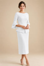 3/4 Sleeve Round Neck Sheath Midi Satin Mother of the Bride Dresses Formal Dress (SHI22500384)