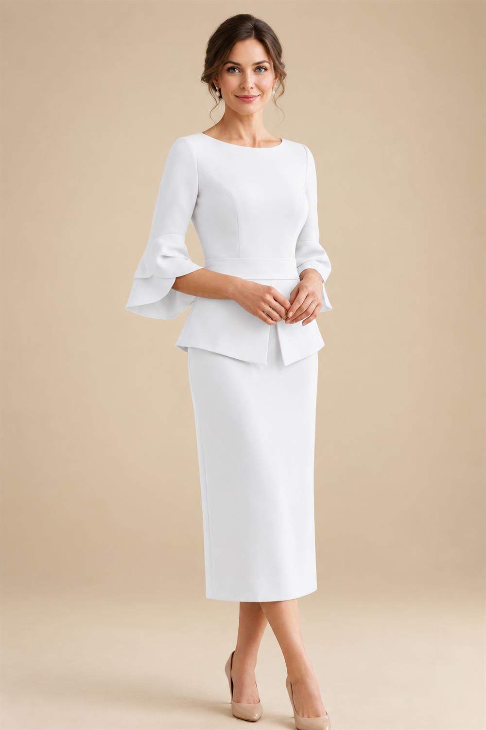 3/4 Sleeve Round Neck Sheath Midi Satin Mother of the Bride Dresses Formal Dress (SHI22500384)