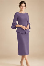3/4 Sleeve Round Neck Sheath Midi Satin Mother of the Bride Dresses Formal Dress (SHI22500384)