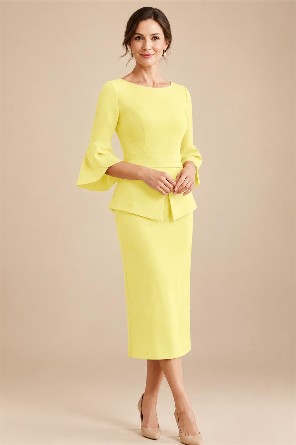 3/4 Sleeve Round Neck Sheath Midi Satin Mother of the Bride Dresses Formal Dress (SHI22500384)