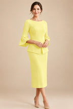 3/4 Sleeve Round Neck Sheath Midi Satin Mother of the Bride Dresses Formal Dress (SHI22500384)