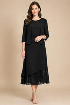 3/4 Sleeve Round Neck A-Line Midi Chiffon Mother of the Bride Dresses with Jacket (SHI22500386)