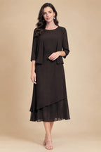 3/4 Sleeve Round Neck A-Line Midi Chiffon Mother of the Bride Dresses with Jacket (SHI22500386)