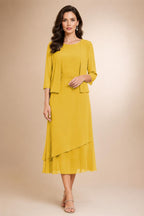 3/4 Sleeve Round Neck A-Line Midi Chiffon Mother of the Bride Dresses with Jacket (SHI22500386)