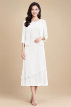 3/4 Sleeve Round Neck A-Line Midi Chiffon Mother of the Bride Dresses with Jacket (SHI22500386)