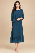 3/4 Sleeve Round Neck A-Line Midi Chiffon Mother of the Bride Dresses with Jacket (SHI22500386)